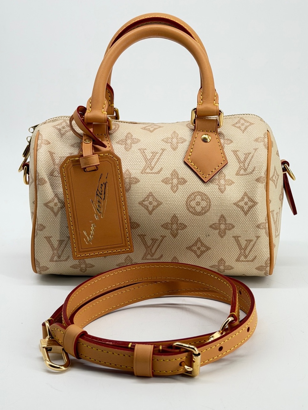 Louis Vuitton Cream & Tan Mini Monogram Speedy Bandoulière